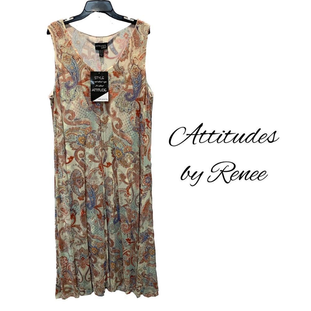 NWT attitude by Renee stretchy sleeveless maxi dress with  overlay size 1X - Picture 3 of 13